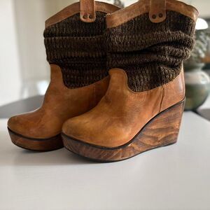 Bed Stu Leather Wedge Boots Knit Foldover Cuff Boho Rustic Size 7